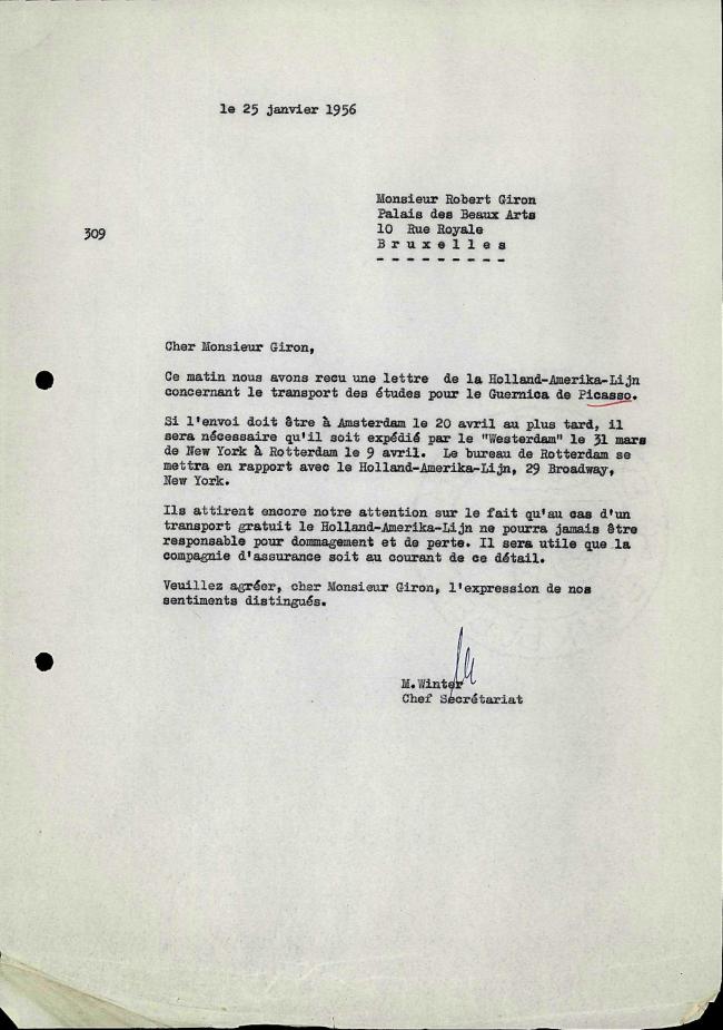 Carta de M. Winter a Robert Giron del 25 de enero de 1956