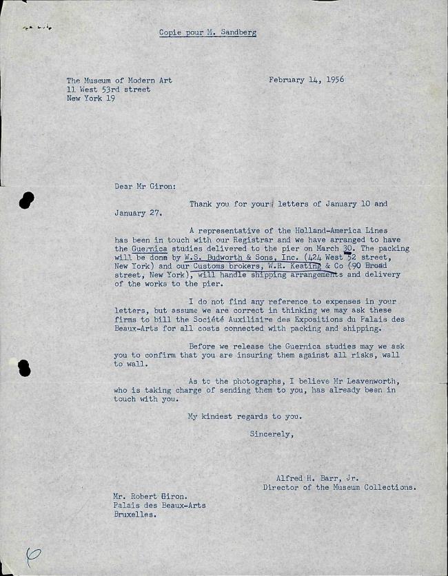 Alfred H. Barr Jr.'s letter to Willem Sandberg