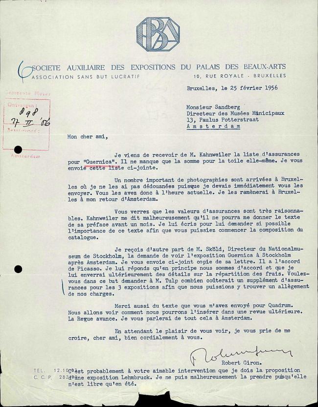 Robert Giron's letter to Willem Sandberg, dated 25 February 1956