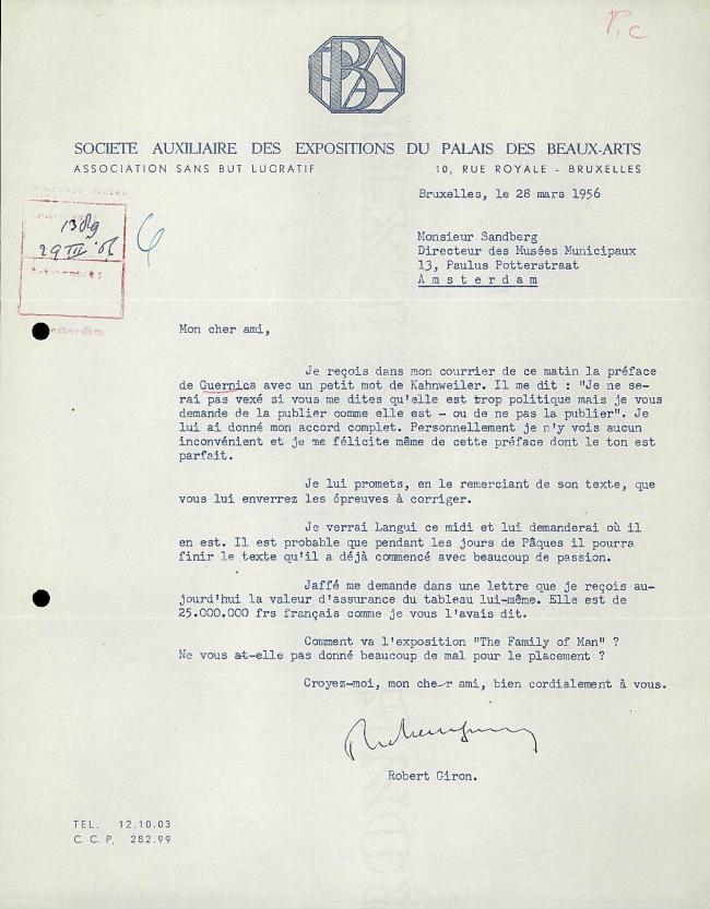 Carta de Robert Giron a Willem Sandberg del 28 de marzo de 1956