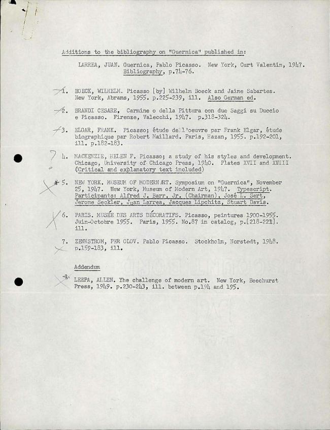 Incorporaciones a la bibliografía del libro de Juan Larrea, Guernica 