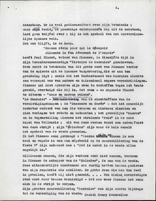 Texto de Kanwheiler para el catálogo de la exposición Guernica, avec 60 études