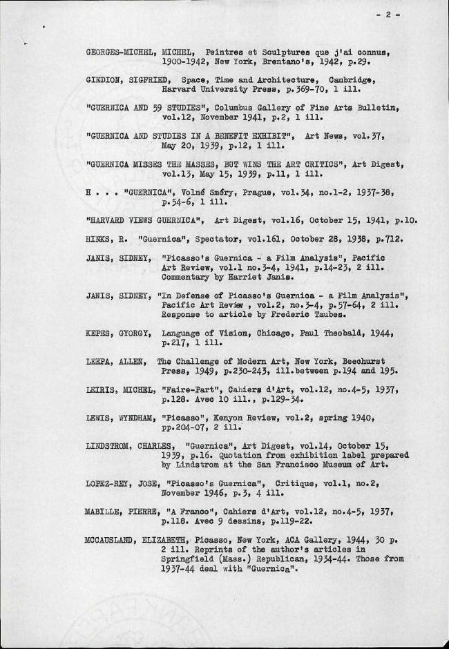 Bibliografía del libro escrito por Alfred H. Barr, Picasso: Fifty Years of his Art