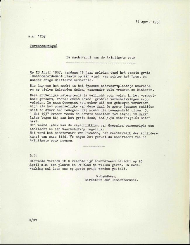 Guernica de Picasso y sus estudios estarán en el Stedelijk Museum desde mediados de julio hasta finales de septiembre