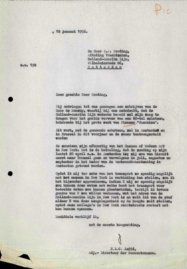 Hans Ludwig Cohn Jaffé's letter to Holland-Amerika Lijn