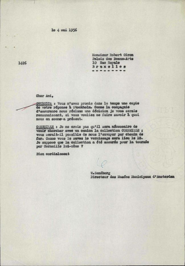 Carta de Willem Sandberg a Robert Giron del 4 de mayo de 1956