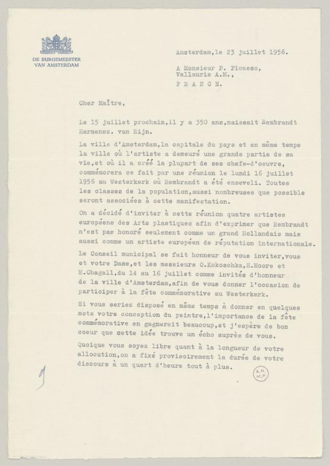 Carta de Arn.J. D'Ailly a Pablo Picasso