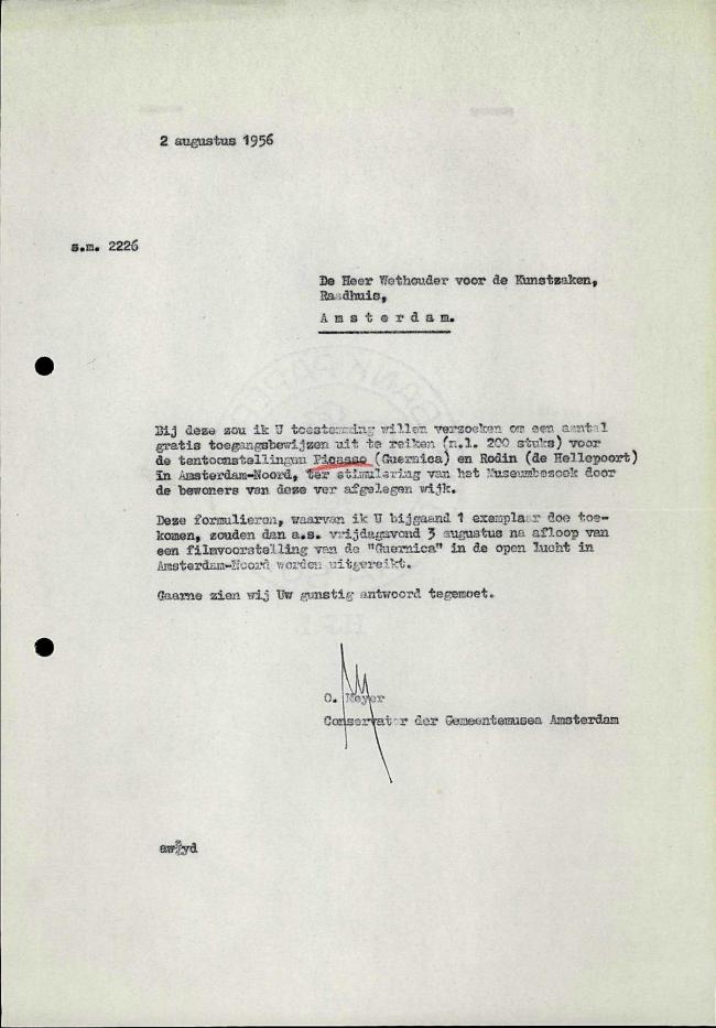 Carta de Otto Meyer al Ayuntamiento de Ámsterdam