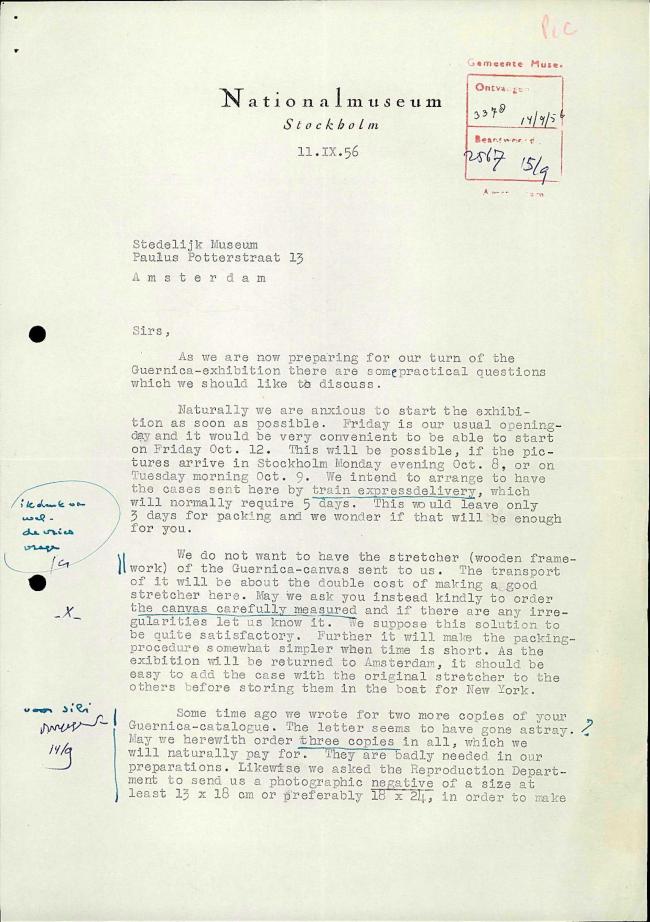 Carta de Bo Wennberg al Stedelijk Museum