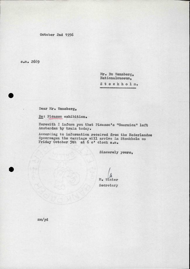 M. Winter's letter to Bo Wennberg