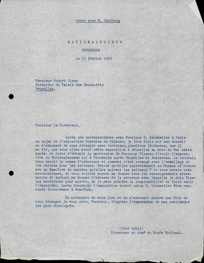 Otte Sköld's letter to Willem Sandberg
