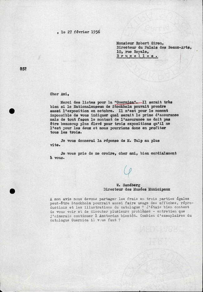 Willem Sandberg's letter to Robert Giron, dated 27 February 1956