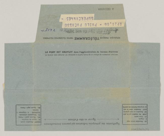 Telegrama de Edgar Craig Schenk a Pablo Picasso