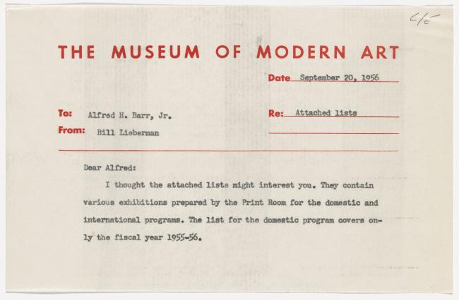 Carta de William S. Lieberman a Alfred H. Barr Jr.