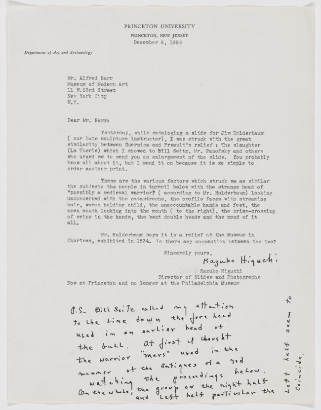 A letter from Kazuko Higuchi to Alfred H. Barr Jr.