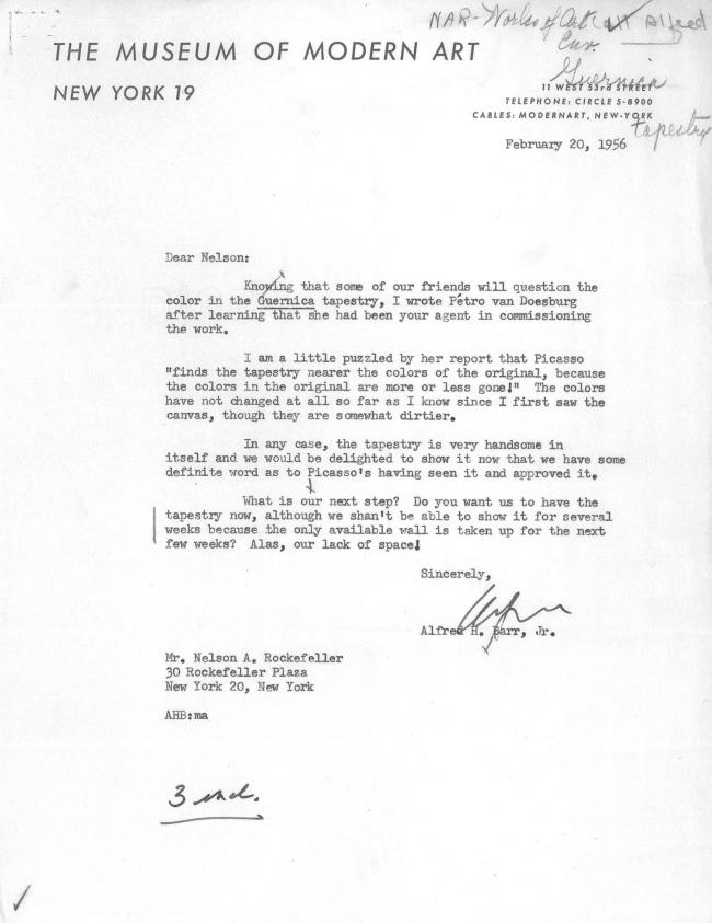 Carta de Alfred H. Barr Jr. a Nelson Rockefeller