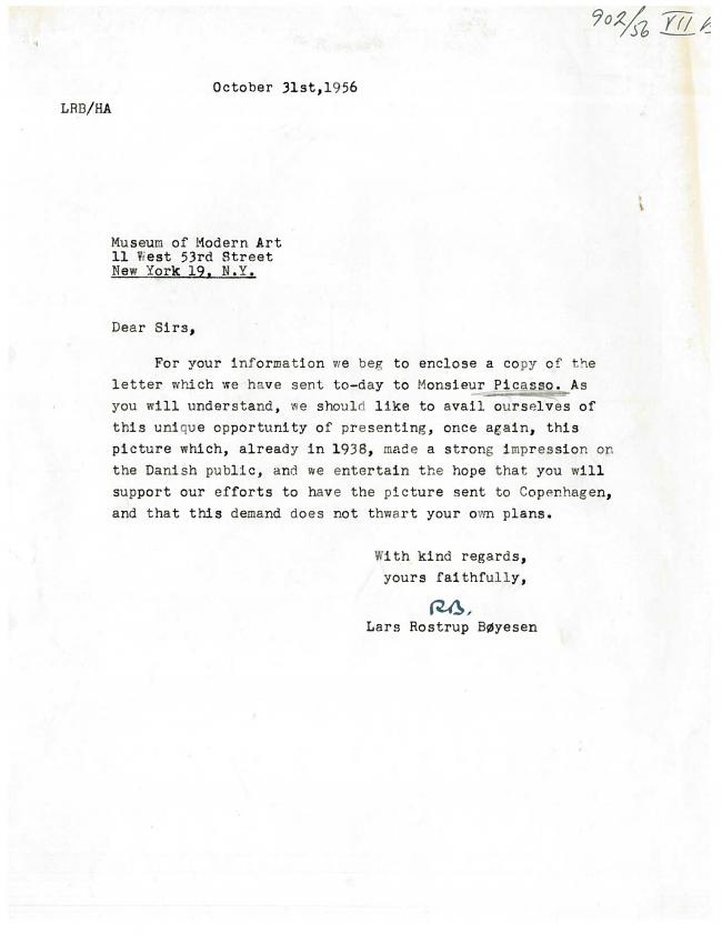 EN Carta de Lars Rostrup Boyesen al Museum of Modern Art de Nueva York