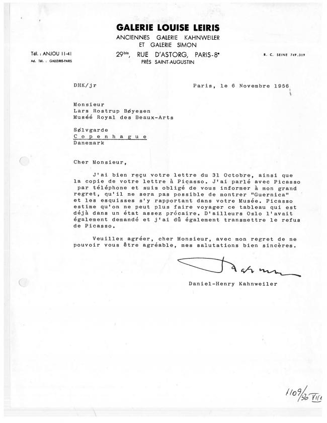 EN Carta de Daniel-Henry Kahnweiler a Lars Rostrup Boyesen