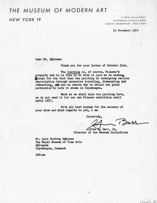 EN Carta de Alfred H. Barr Jr. a Lars Rostrup Boyesen