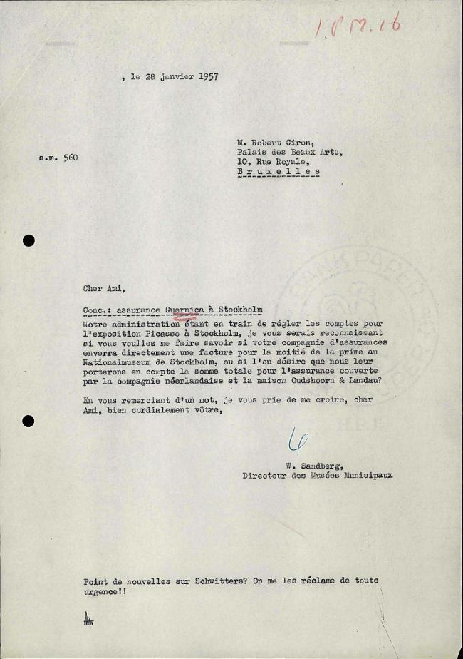 Willem Sandberg's letter to Robert Giron, dated 28 January 1957