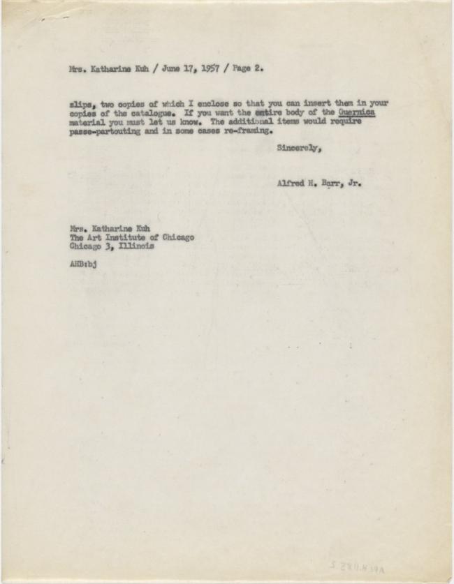 Alfred H. Barr Jr.'s letter to Katharine Kuh