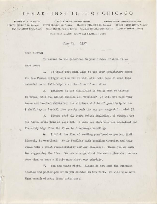 Katharine Kuh's letter to Alfred H. Barr Jr.