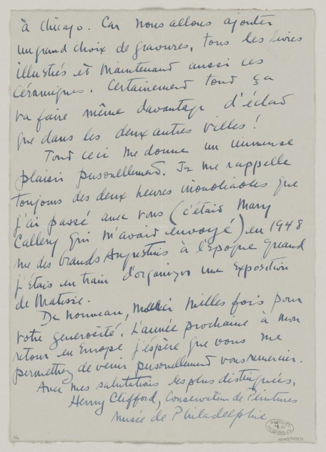 Carta de Henry Clifford a Pablo Picasso