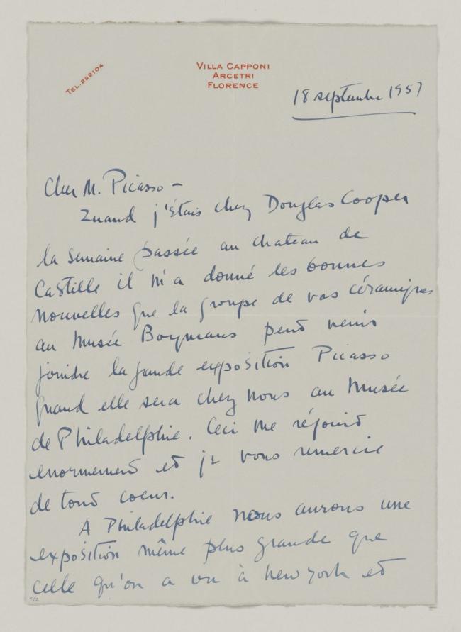 Carta de Henry Clifford a Pablo Picasso