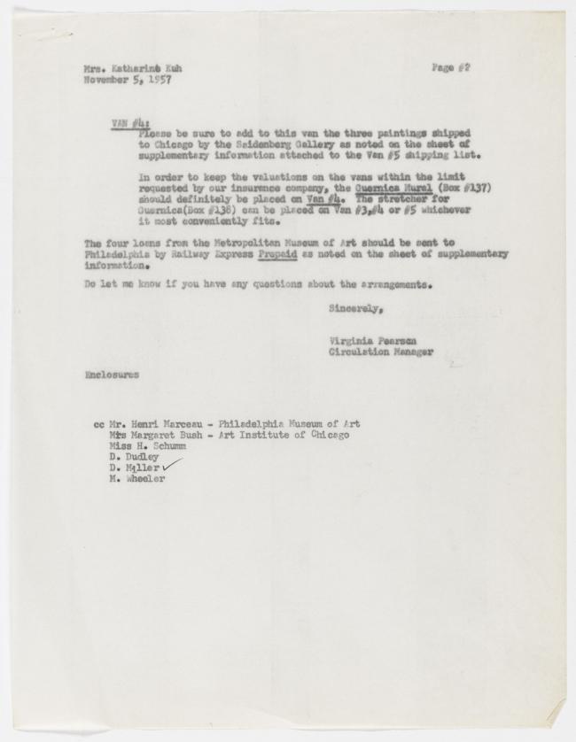 Carta de Virginia Pearson a Katherine Kuh del 5 de noviembre de 1957