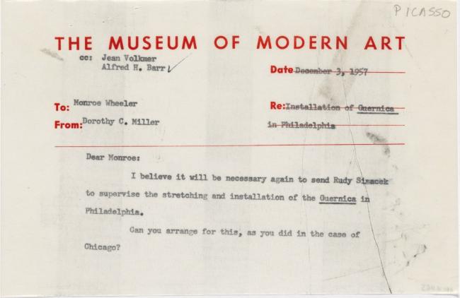 Carta de Dorothy C. Miller a Monroe Wheeler