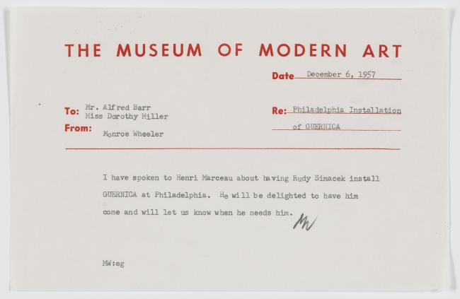 Monroe Wheeler's letter to Dorothy Miller and Alfred H. Barr Jr.