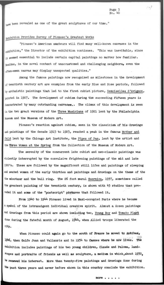 Gran exposición de pinturas y esculturas de Picasso en el Museo de Arte Moderno durante todo el verano