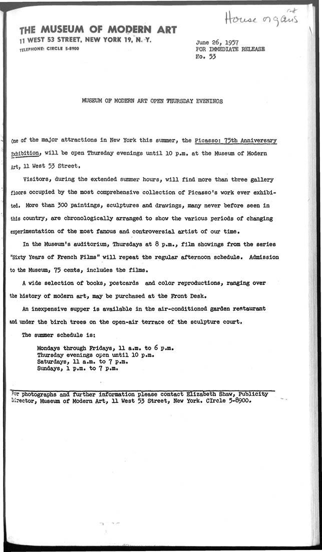 El Museum of Modern Art abierto los jueves por la tarde