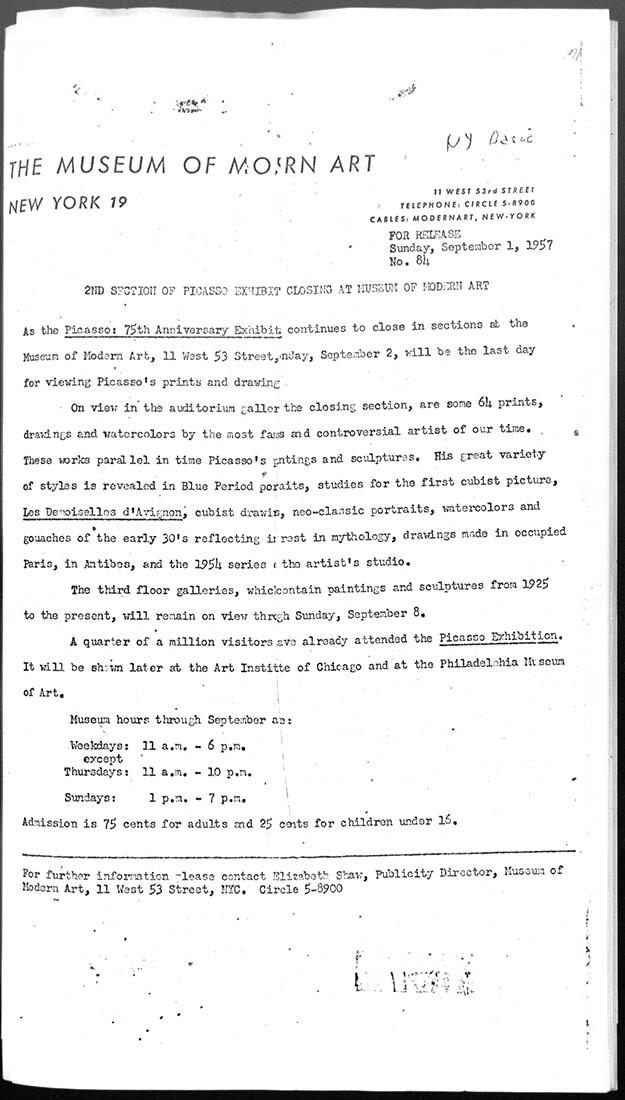 Second section of Picasso exhibition closing at the Museum of Modern Art