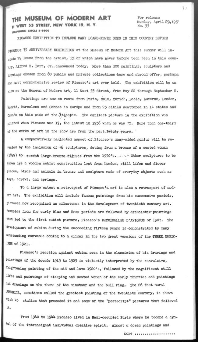 La exposición de Picasso incluirá numerosos préstamos nunca antes vistos en este país