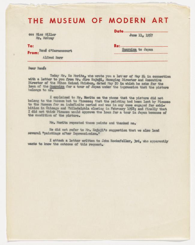 Alfred H. Barr Jr.'s letter to René d'Harnoncourt, dated 11 June 1957