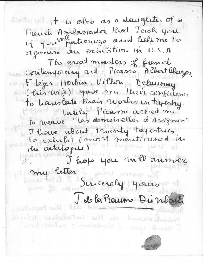 Carta de Jacqueline de la Baume Dürrbach a Nelson Rockefeller