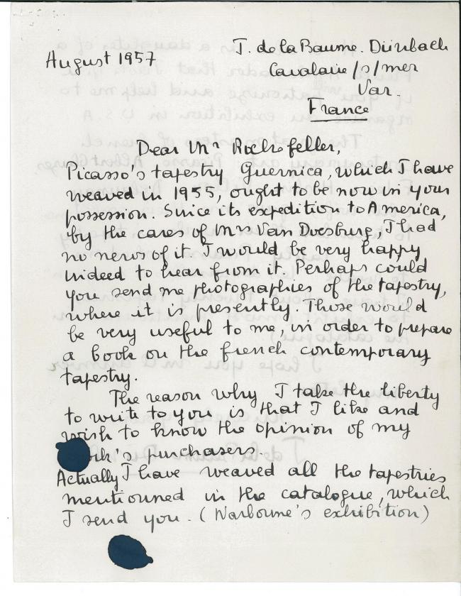 Carta de Jacqueline de la Baume Dürrbach a Nelson Rockefeller