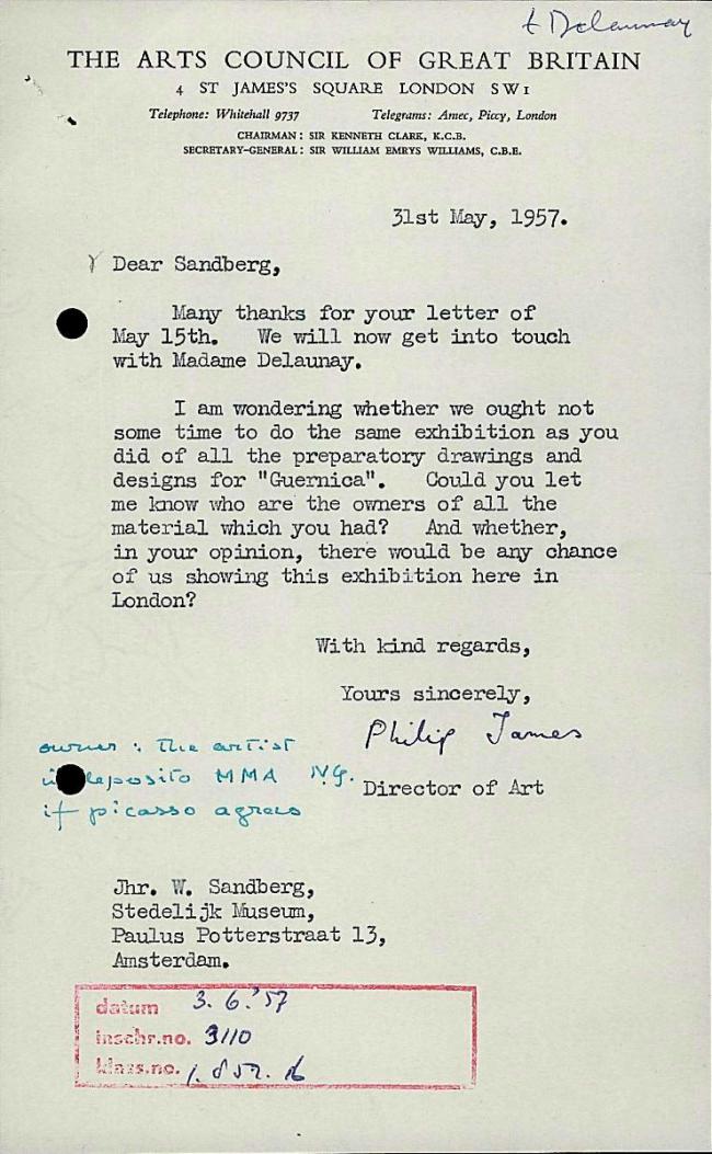 Carta de Philip James a Willem Sandberg