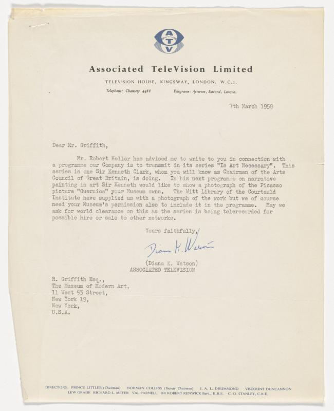 A letter from Diana K. Watson to Richard Griffith