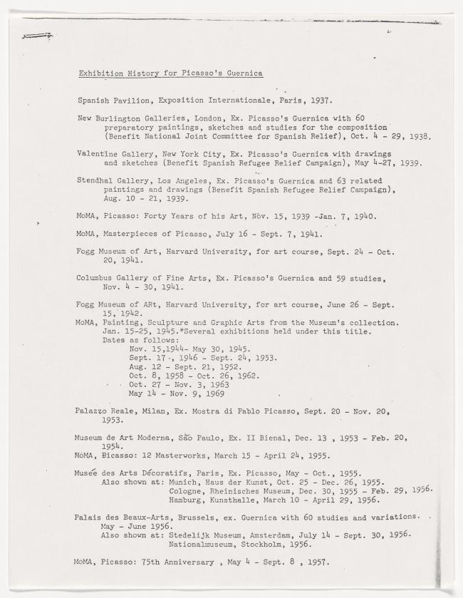 Listado de exposiciones de Guernica desde 1937 hasta 1958