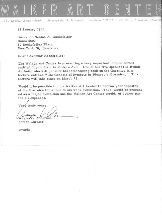 Carta de Wayne W. Andersen a Nelson Rockefeller