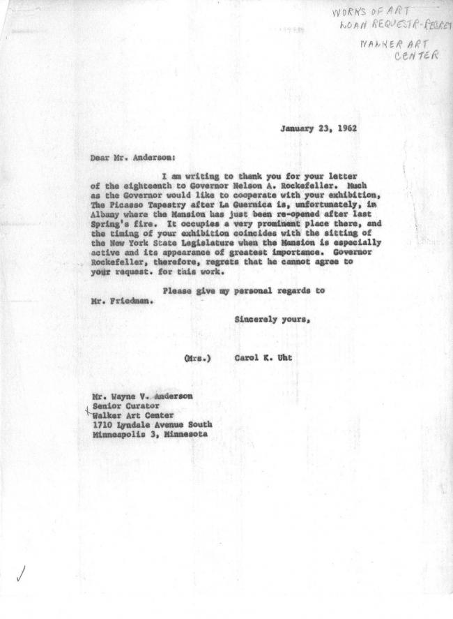 Carta de Carol K. Uht a Wayne V. Andersen