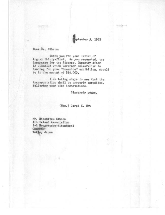 Carta de Carol K. Uht a Hiromitsu Kihara