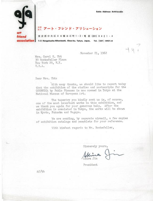Carta de Akira Jin a Carol K. Uht del 21 de noviembre de 1962