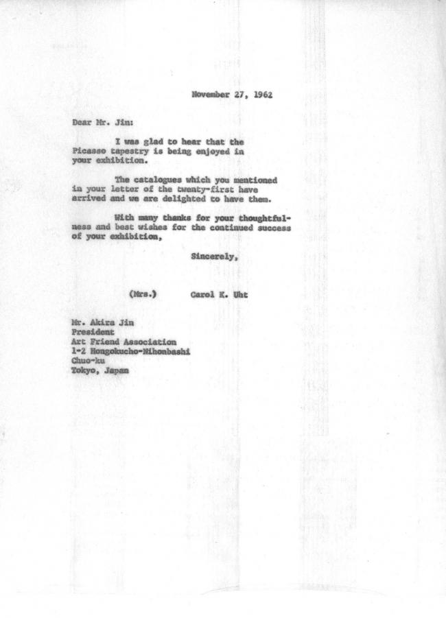 Carta de Carol K. Uht a Akira Jin