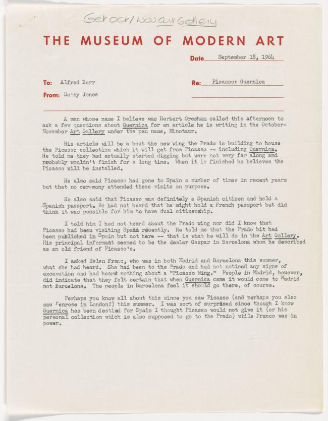 Carta de Betsy Jones a Alfred H. Barr Jr. del 18 de septiembre de 1964