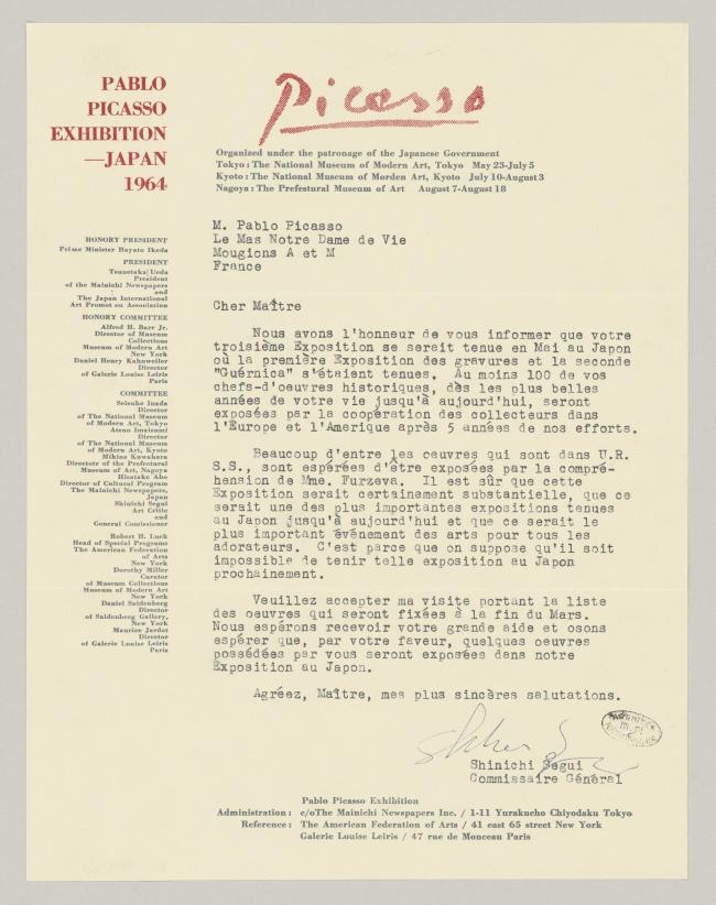 Carta de Shinichi Segui a Pablo Picasso