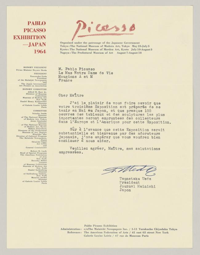 Carta de Tsunetaka Ueda a Pablo Picasso