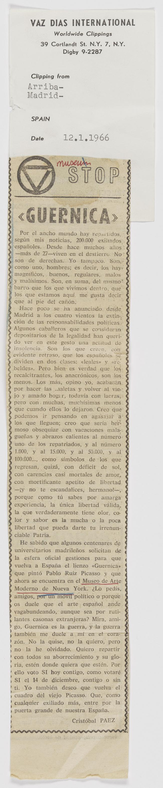 Guernica, artículo aparecido en Arriba Madrid